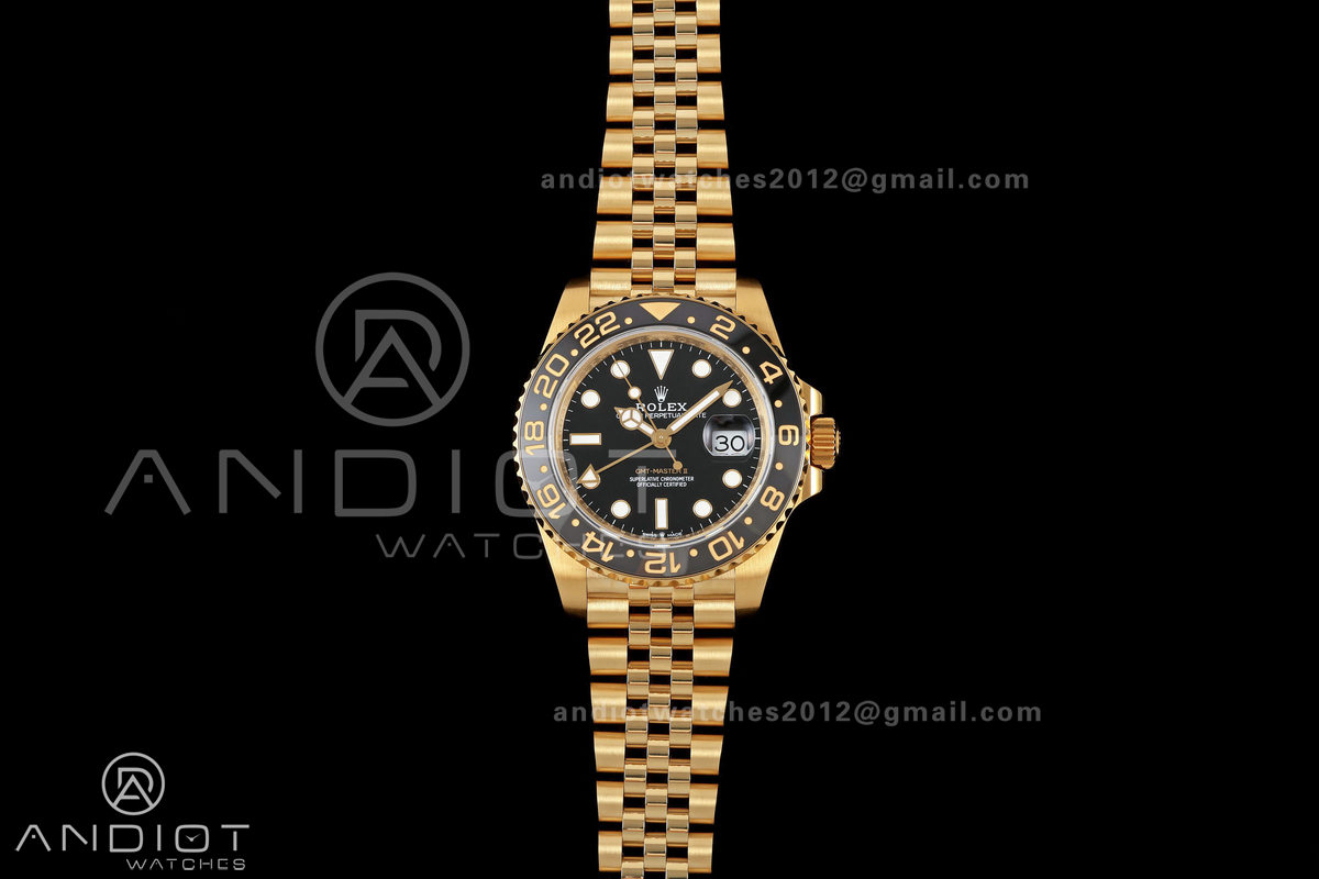 GMT Master II 126718 GRNR Gain Weight QF 1:1 Black Dial On YG Jubilee Bracelet SH3285 CHS (Free Sprung)